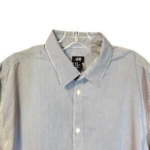 H&M Blue White Striped Shirt Size XL Button Up Cool Fabric Easy Iron Long Sleeve